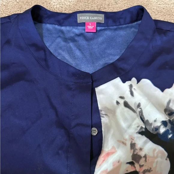 Vince Camuto Floral Sleeveless Tunic Top Navy Blue Size Large - Picture 5 of 9